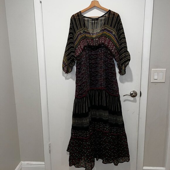 Zara Bohemian Style TRF Collection Maxi Dress With Patterned Design & V-Neckline - Picture 9 of 9